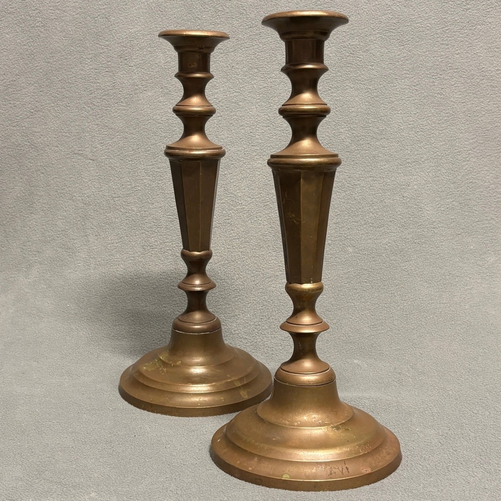 Made in India Candlestick Holders Pair 12" approx.  Maybe Brass Taper Decorative